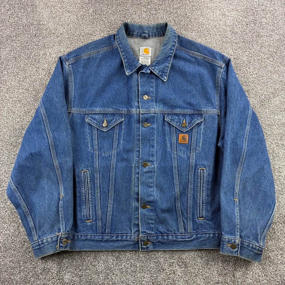 Vintage Carhartt Denim Jacket Mens XL Blue Cotton Trucker Unlined J12 DST